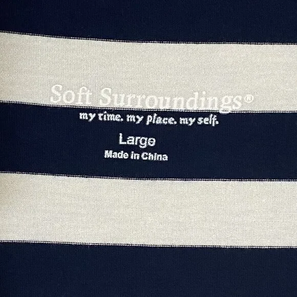 Soft Surroundings Women's Large Navy White Stripe V Neck Side Wrap Dress - Picture 6 of 14